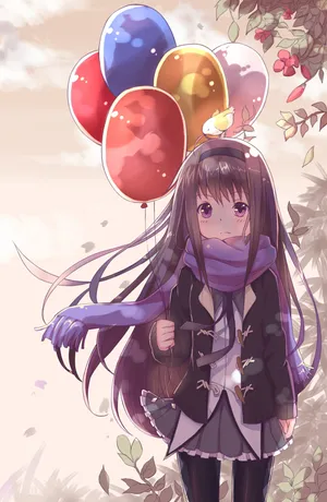 Madoka Magica Akemi Holding Balloons Wallpaper