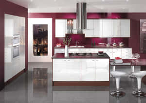 Magenta Color Modern Kitchen Design Wallpaper