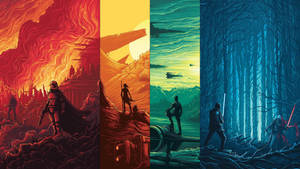 Magical Colorful Scenes Of Iconic Star Wars Silhouettes Wallpaper