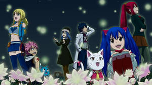 Magical Encounter - The Characters Of Fairy Tail With Glowing Orbs Wallpaper