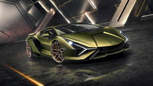 Majestic Army Green Lamborghini Aventador In All Its Glory Wallpaper