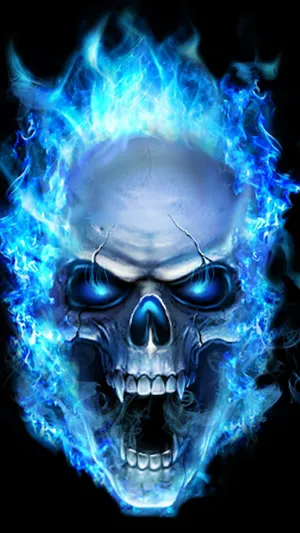 Majestic Blue Fiery Skull Wallpaper Wallpaper