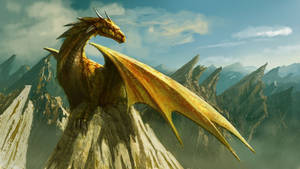 Majestic Golden Dragon With Piercing Eyes Wallpaper
