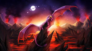 Majestic Lava Dragon Against Serene Pink Sky Wallpaper