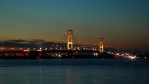 Majestic Mackinac Bridge At Dusk Wallpaper