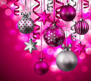 Majestic Pink Christmas Ornaments Wallpaper