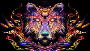 Majestic Rainbow Wolf In A Winter Wonderland Wallpaper