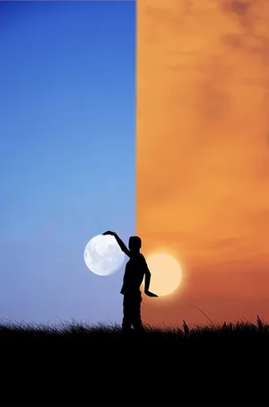 Man Holding Sun And Moon Wallpaper