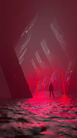 Man In Futuristic Cave Alone Phone Wallpaper