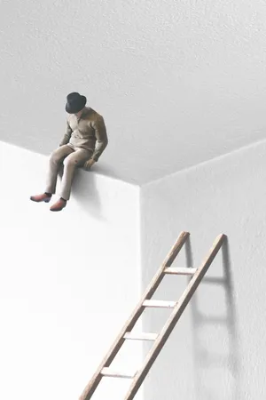 Man Sitting On A Ladder Contemplating Wallpaper