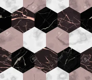 Marble Hexagonal Pattern With Black And Pink Marble Wallpaper