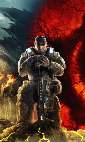 Marcus On One Knee Gears 5 Phone Wallpaper