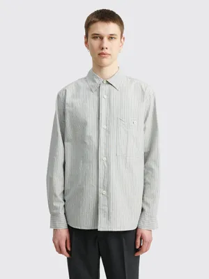 Margaret Howell's Light Gray Striped Polo Shirt Reflecting Minimalistic And Chic Style. Wallpaper