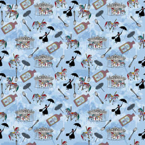 Mary Poppins Soaring With Her Umbrella Wallpaper