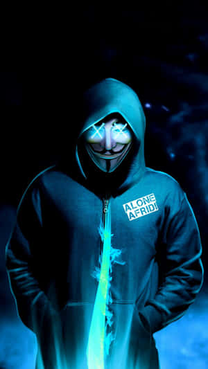 Mask Boy Neon Blue Hands On Pocket Wallpaper