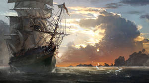 Massive Sailing Ship In Sea Wallpaper