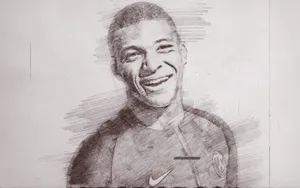 Mbappe Pencil Sketch Art Wallpaper