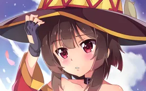 Megumin Close-up Holding Hat Wallpaper