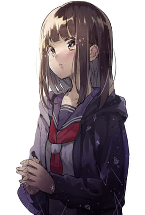 Menhera Chan Giving A Shy Expression While Holding A Heart Wallpaper