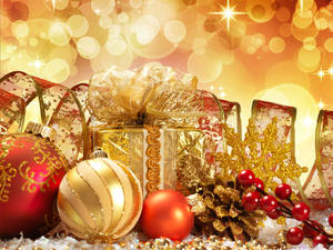 Merry Christmas Golden Decorations Wallpaper