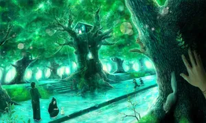 Mesmerizing Green Anime Landscape Wallpaper