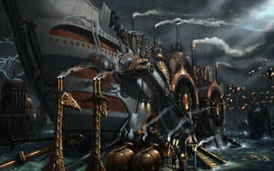 Mesmerizing Ship In The Steampunk Fantasy World Wallpaper