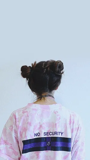 Messy Double Hair Bun Girl Aesthetic Wallpaper