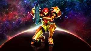 Metroid Dread Samus Aran Above Planet Wallpaper
