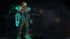 Metroid Dread Samus Aran Neon Blue Wallpaper