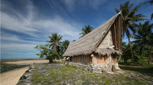 Micronesia Long Tropical Roof Hut Wallpaper