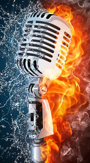 Microphone In Water And Fire Digital Art Wallpaper