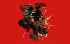 Midoriya And Bakugo Battle It Out In The World Of My Hero Academia Wallpaper