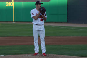 Miles Mikolas Holding Ball With Glove Wallpaper