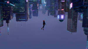 Miles Morales Standing Atop An Upside-down City Wallpaper