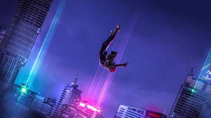 Miles Morales Takes A Leap Of Faith And Dives Into His Destiny. Wallpaper