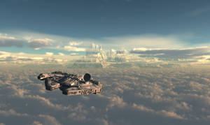 Millenium Falcon Over Star Wars Landscape Wallpaper