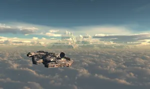 Millenium Falcon Over Star Wars Landscape Wallpaper