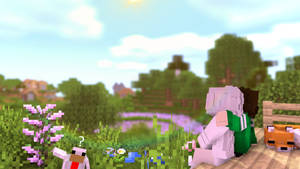 Minecraft Aesthetic Characters In Garden Wallpaper