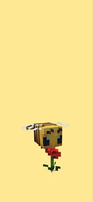 Minecraft Bee With Flower Wallpaper