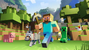 Minecraft Herobrine Steve Village With Mobs Wallpaper