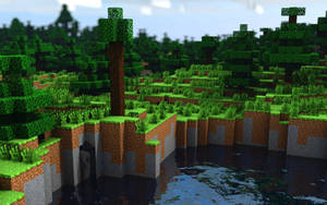 Minecraft Landscape Above Water Wallpaper