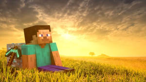 Minecraft Steve Sunset Wallpaper