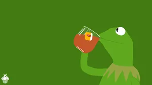 Minimalist Art Kermit The Frog Sipping Tea Wallpaper