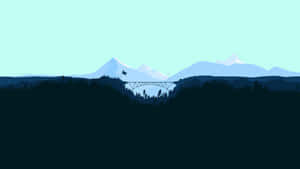 Minimalist Mountain Art With A Bridge Wallpaper