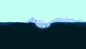 Minimalist Mountain Art With A Bridge Wallpaper
