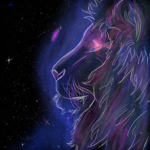 Minimalist Neon Lion Galaxy Wallpaper