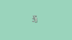 Mint Green Aesthetic Flower Bottle Wallpaper