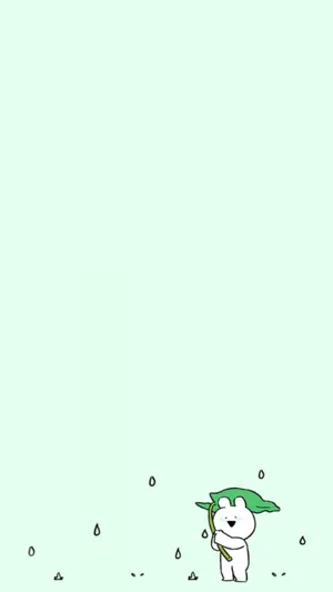 Mint Green Aesthetic Rabbit Rain Wallpaper