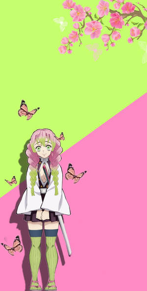 Mitsuri Kanroji Green And Pink Wallpaper