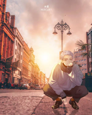 Mitsuya Takashi Crouching During Sunset Wallpaper